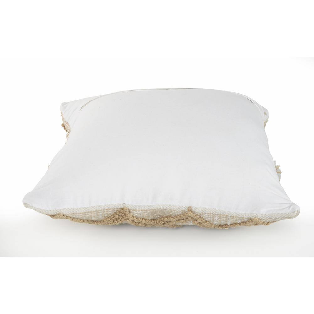Neutral Beige and Cream Pom Pom Geometric Square Pillow