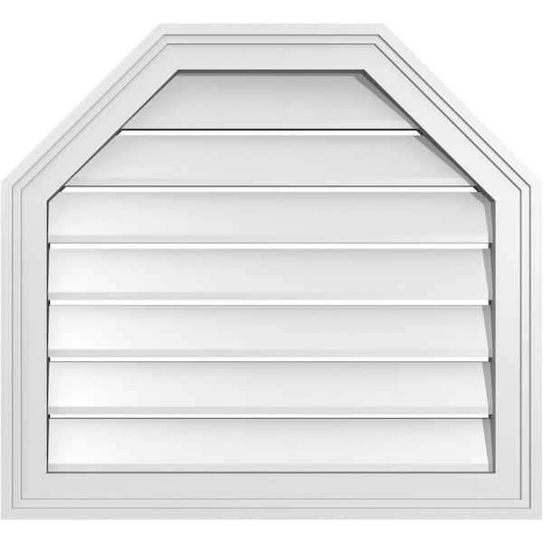 Ekena Millwork 24 in. x 22 in. Octagonal Top Surface Mount PVC Gable Vent: Functional with Brickmould Frame