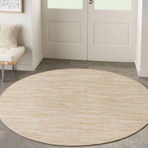 Nourison Essentials Ivory Gold 6 ft. Round Abstract Contemporary Round Indoor/Outdoor Area Rug
