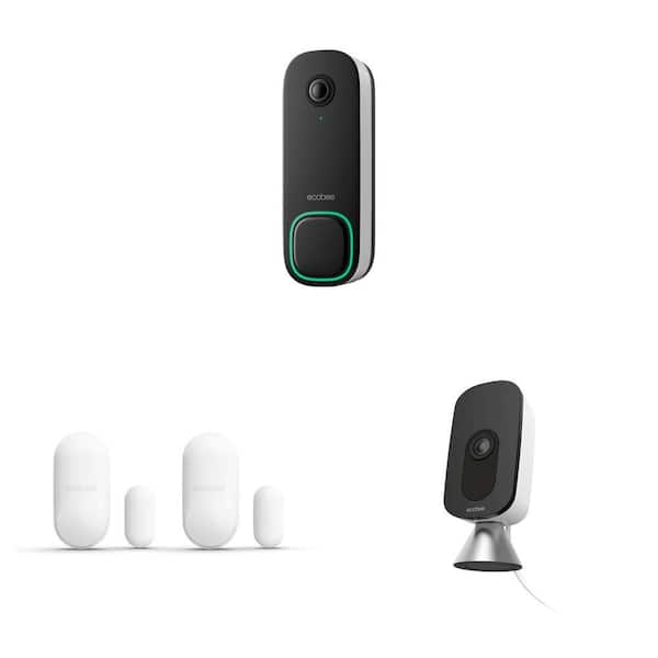 Smart Video Doorbell (Wired), Door/Window Sensor 2 Pack and Indoor Security Camera Combo