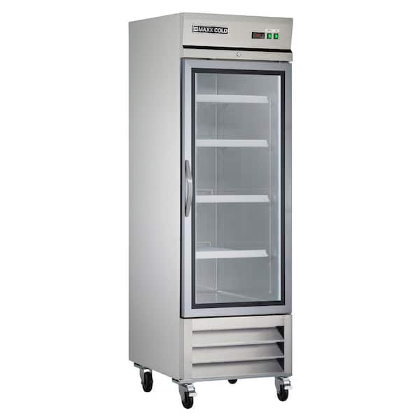 Maxx Cold 26.8 in. 23 cu ft. wide Single Glass Door Reach-In Freezerless Refrigerator, Bottom Mount, Stainless Steel