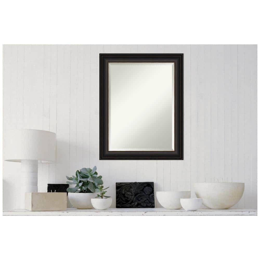 Dark Wood and Bronze Rectangular Wall Bath Mirror