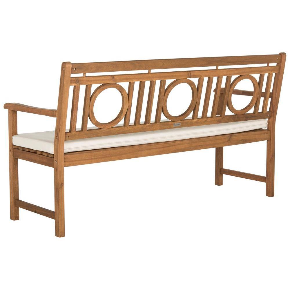 Montclair Transitional Acacia Wood 3-Seat Outdoor Bench with Beige Cushion