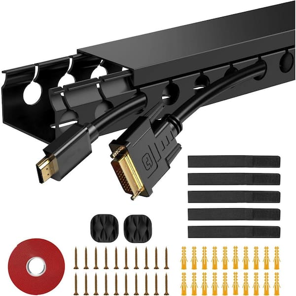 5-PCS 15.4"L x 1.6"W x 0.98"H Electrical Cable Management Raceway, PVC Cable Channel Open Slot Wire for Cords, Black