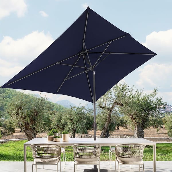 6 ft. x 9 ft. Rectangular Patio Market Umbrella - Stylish, Durable, and Sun-Protective, Navy Blue