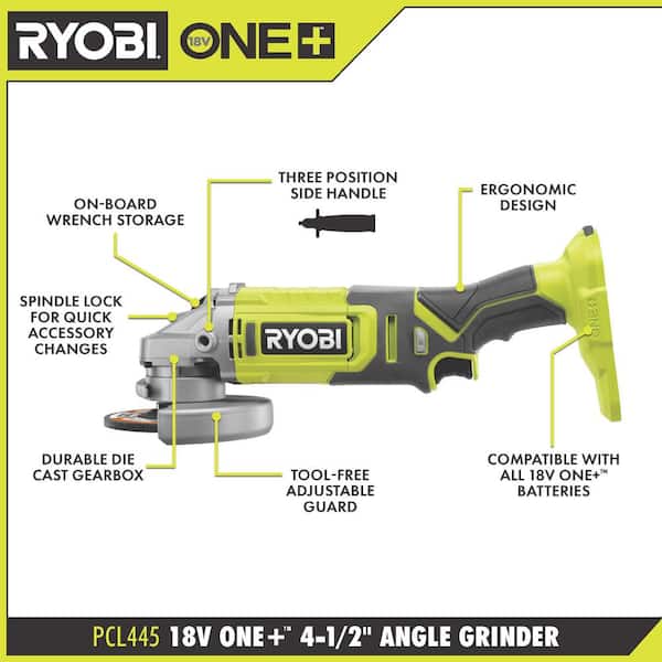 RYOBI ONE+ 18V Cordless 4-1/2 Angle Grinder (Tool Only