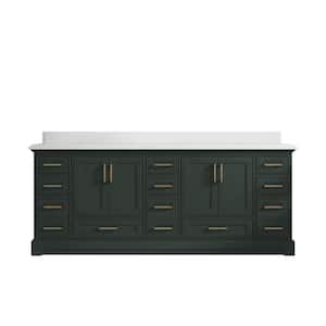 Fenway 84 in. W x 22 in. D x 36 in. H Double Sink Bath Vanity in Pewter Green with 1.5" White Quartz Top