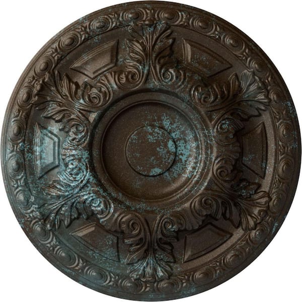 Ekena Millwork 23-1/2 in. x 2-3/4 in. Granada Urethane Ceiling Medallion (Fits Canopies upto 7-1/8 in.), Bronze Blue Patina