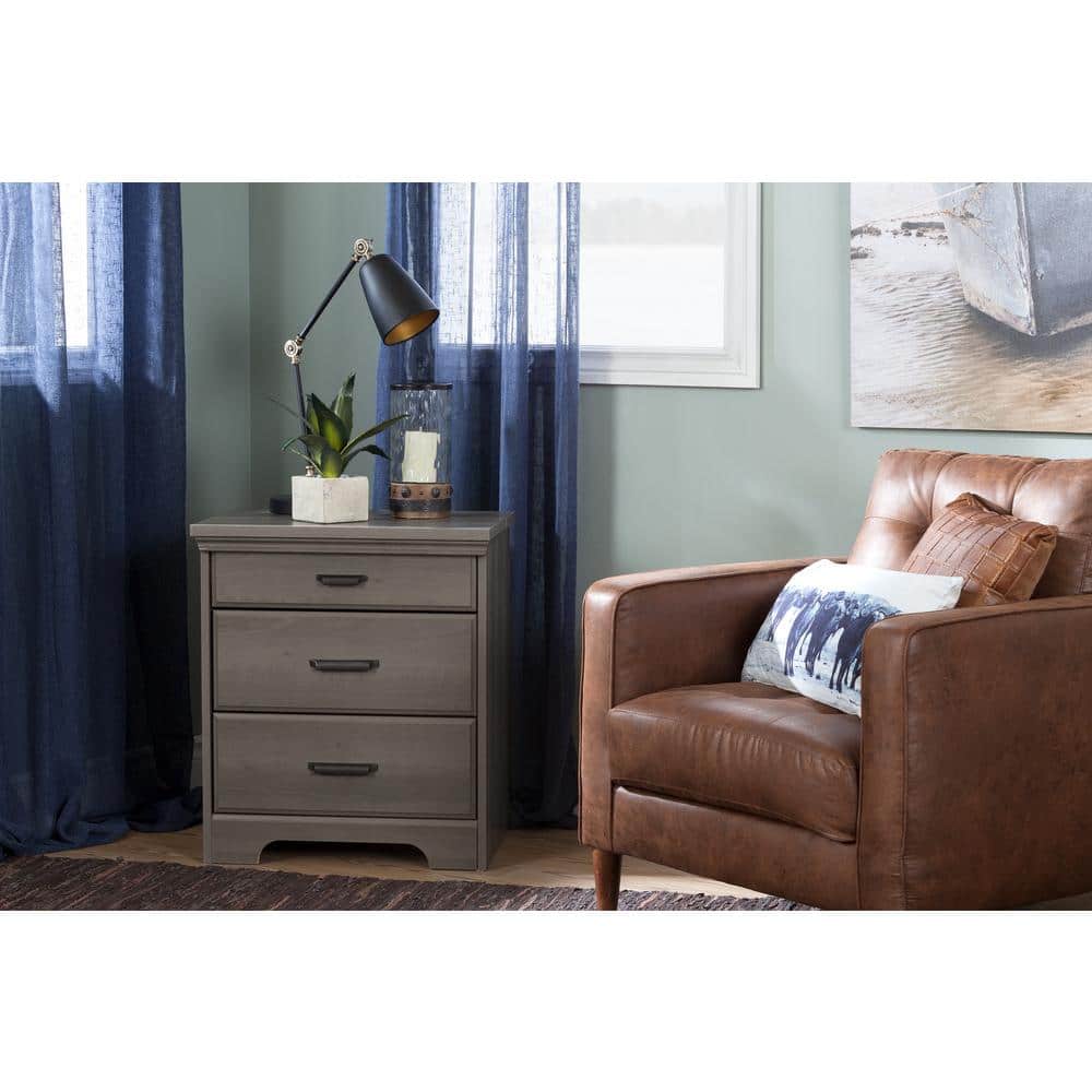 Gray Maple 2-Drawer Nightstand with Charging Station