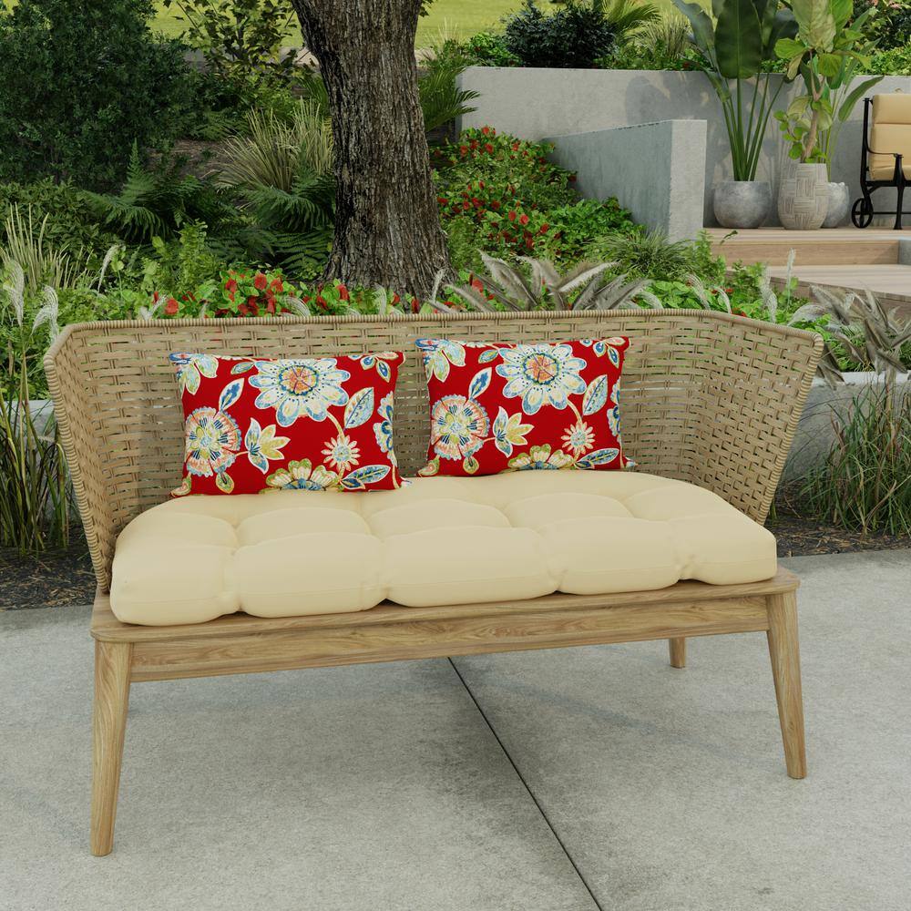Set of 2 Red Floral Polyester Outdoor Lumbar Pillows