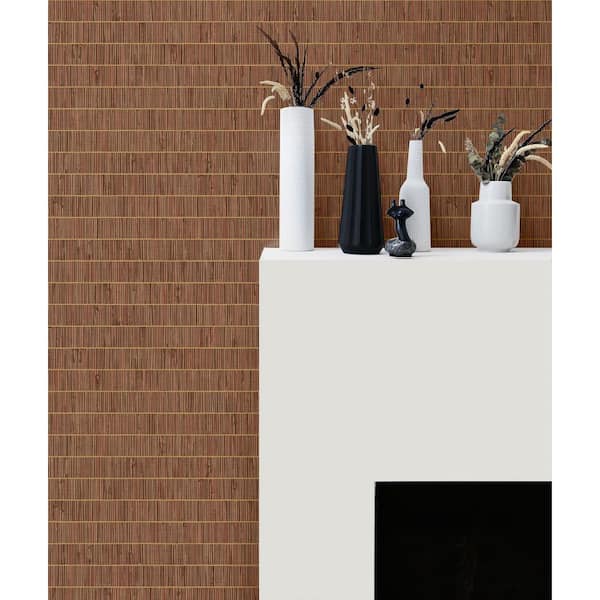 60.75 sq. ft. Terra Cotta Blue Grass Band Embossed Vinyl Unpasted Wallpaper Roll