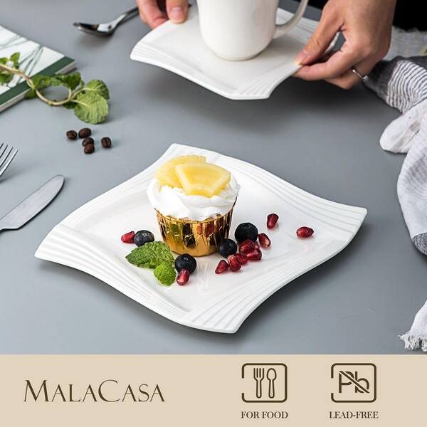 MALACASA, Series Amparo, 12-Piece Porcelain Dinnerware Set, Ivory