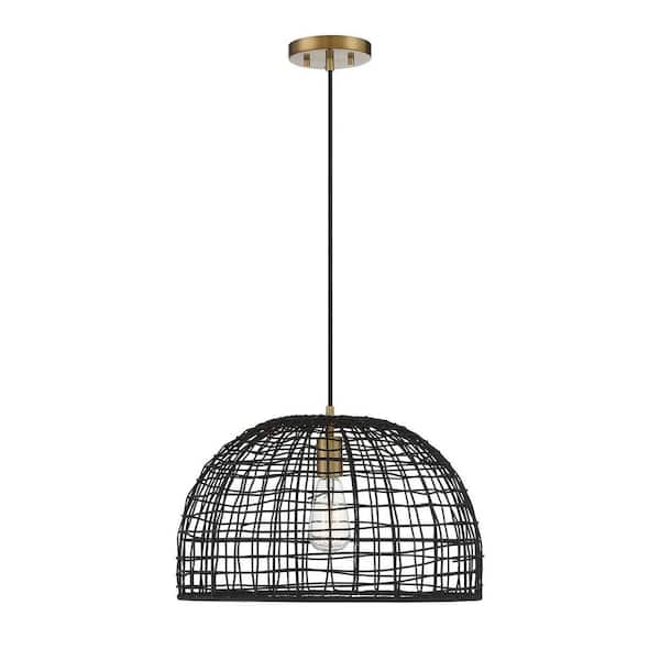 TUXEDO PARK LIGHTING 18 in W x 12 in. H 1-Light Black with Natural Brass Accents Shaded Pendant Light