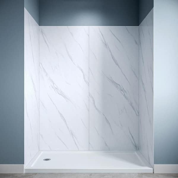 DSH-1760-196 30 in. L x 60 in. W x 76 in. H 4-Piece Glue-Up Alcove Shower Surround in White Marble Finish