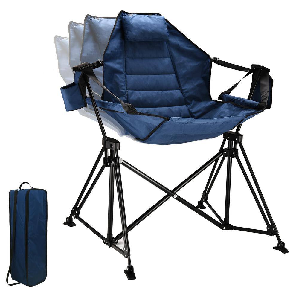 Dark Blue Metal Outdoor Folding Hammock Camping Chair 350 lbs. Foldable Por