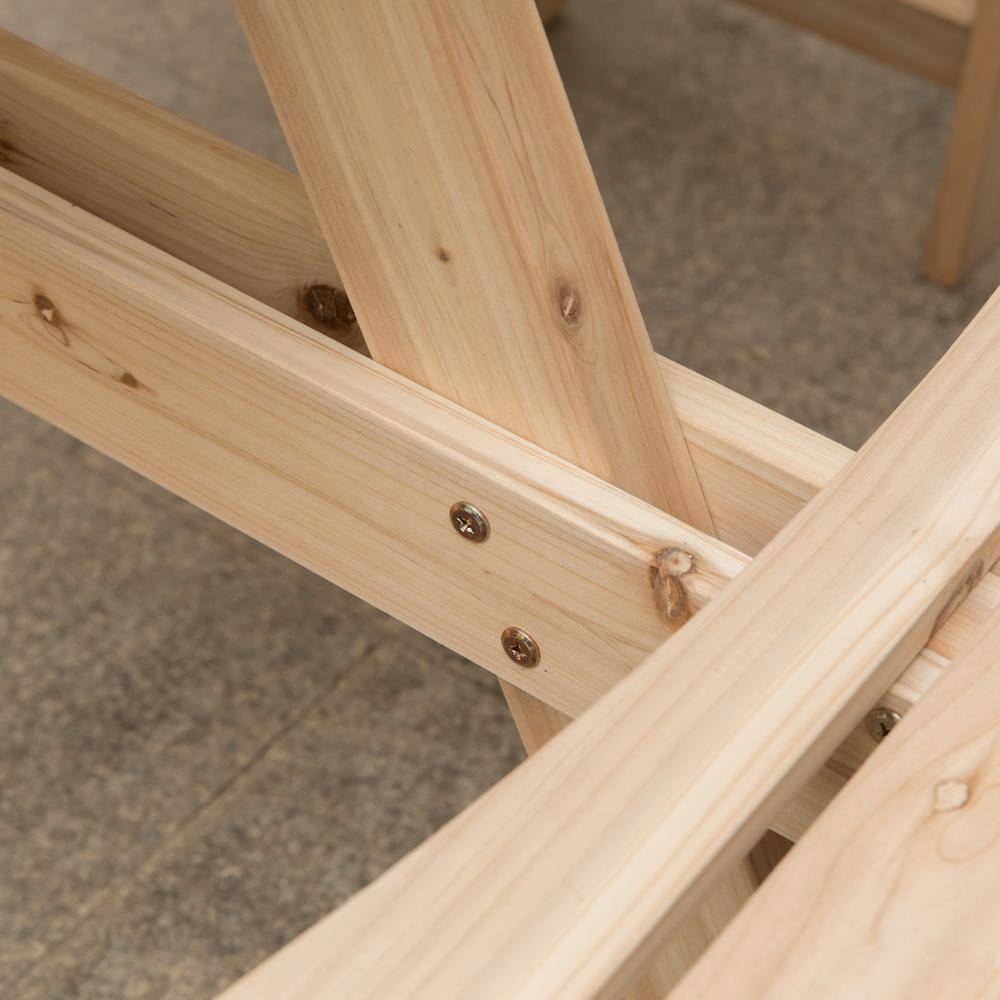Natural Solid Wood Round Outdoor Picnic Table with Umbrella Hole, Seats 8