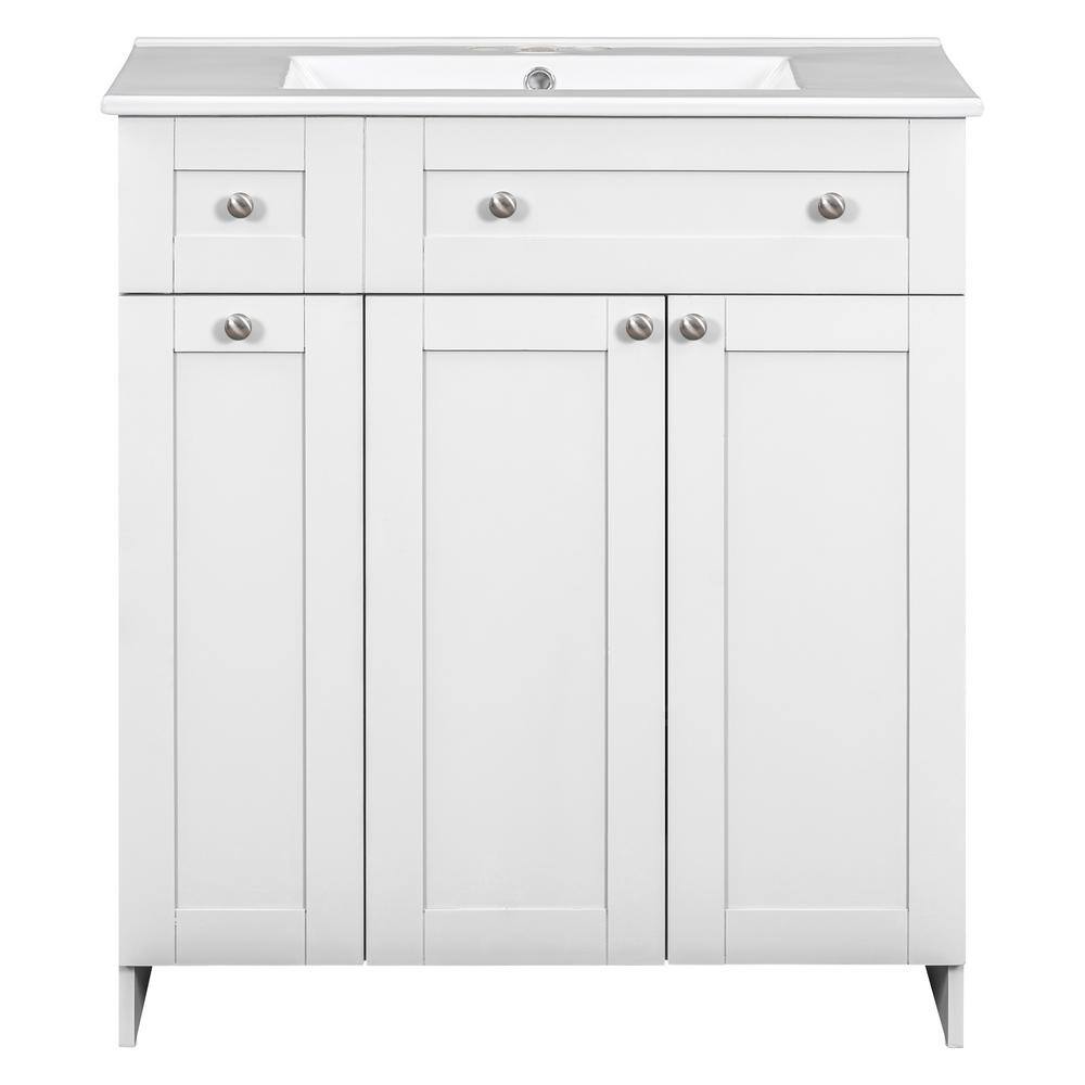 30 in. W x 18 in. D x 34 in. H Freestanding Bath Vanity in White with White