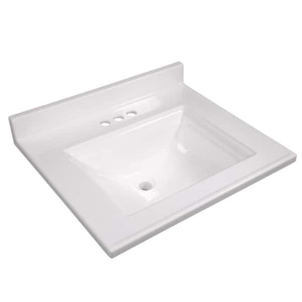 Design House Camilla 25 in. W x 22 in. D Cultured Marble White Rectangular Single Sink Bathroom Vanity Top in Solid White