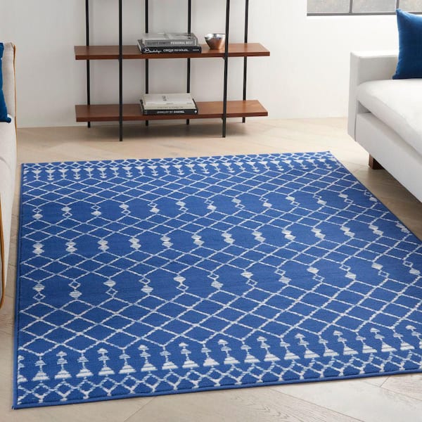 Whimsicle Navy 5 ft. x 7 ft. Tribal Moroccan Contemporary Area Rug