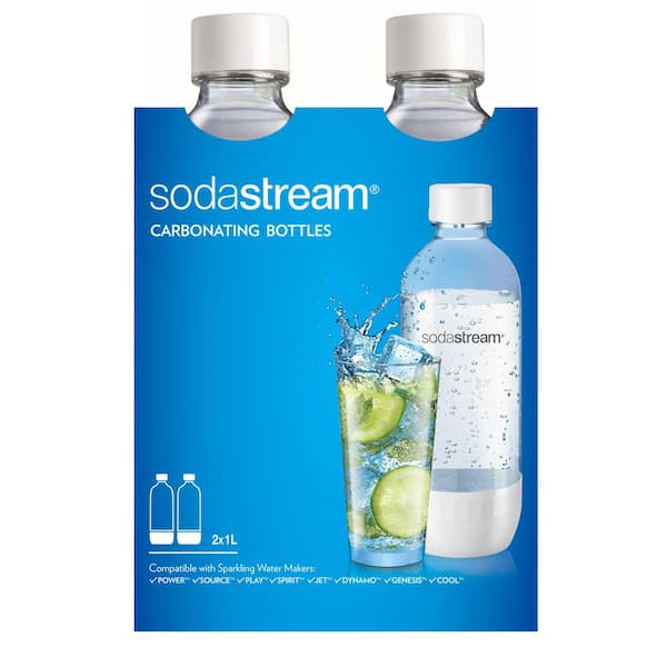 SodaStream 1L Classic Carbonating Bottles White Twin Pack Dishwasher Safe
