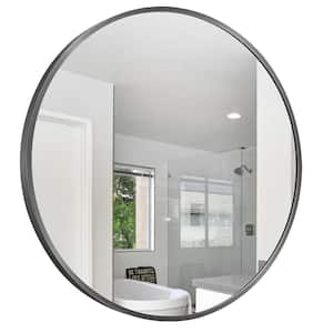 24 in. W x 24 in. H Small Round Aluminum Framed Wall Bathroom Vanity Mirror in Matte Black