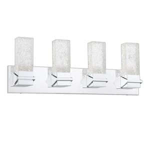 ICE 26 in. 4 Light Chrome, Clear LED Vanity Light Bar with Clear Glass Shade