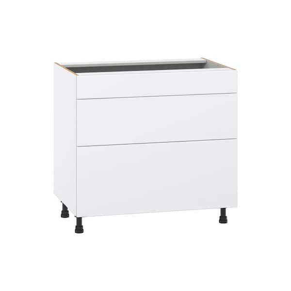 J COLLECTION Timberline 36 in. W x 24 in D x 34.5 in H Assembled Slab Cooktop Drawer Base Kitchen Cabinet in Bright White w 3-Drawers