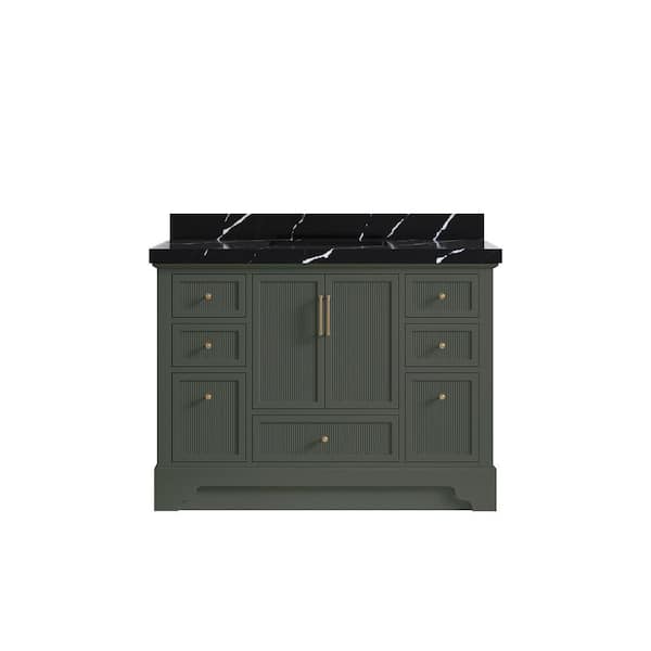 Willow Collections Alys 48 in. W x 22 in. D x 36 in. H Single Sink Bath Vanity in Pewter Green with 2 in. Calacatta Black Qt. Top