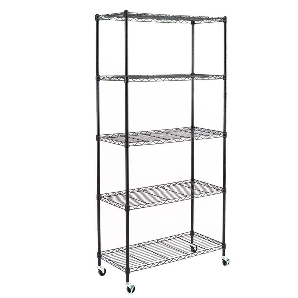 Black 5-Tier Rolling Carbon Steel Wire Garage Storage Shelving Unit with Casters (30 in. W x 63 in. H x 14 in. D) price history on PriceWatchPro