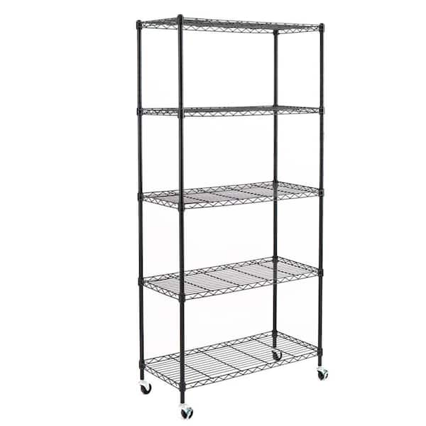 Black 5-Tier Rolling Carbon Steel Wire Garage Storage Shelving Unit with Casters (30 in. W x 63 in. H x 14 in. D)