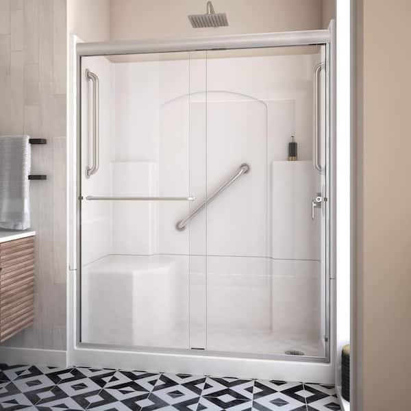 Accessible Living Alliance Plus 60 in. L x 32 in. W x 77.5 in. H Alcove Right Drain Shower Door Kit in Brushed Nickel