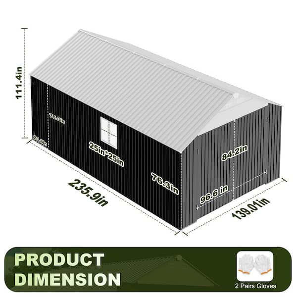 VIWAT 12 ft. W x 20 ft. D Metal Outdoor Storage Garden Tool Steel