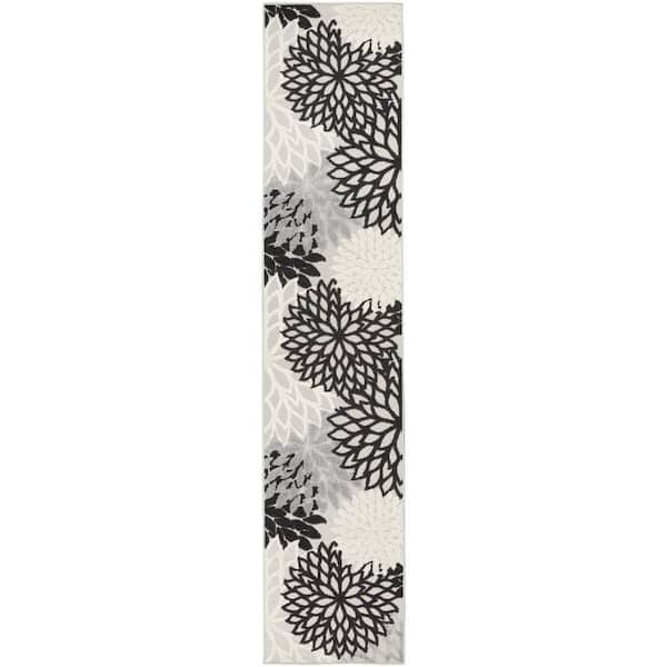 Black, White 2 ft. x 10 ft. Woven Polypropylene Indoor/Outdoor Area Rug