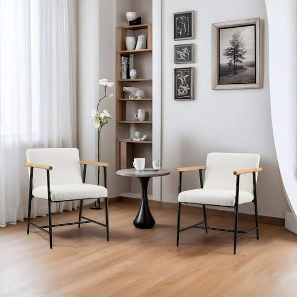 CHRISTOPHER KNIGHT HOME Elvryn Modern Upholstered Dining Chairs, Iron Frame, Black + Beige, (Set of 2)