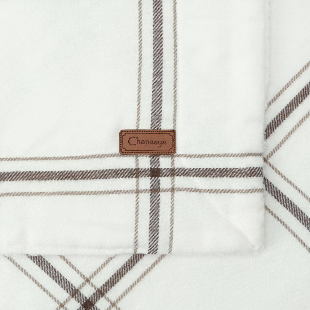 Cream and Beige Reversible Sherpa Fleece Throw Blanket