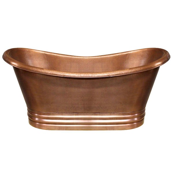 Whitehaus Collection Bathhaus 5.8 ft. Handcrafted Pure Copper Customizable Drain Freestanding Oval Bathtub in Old Copper