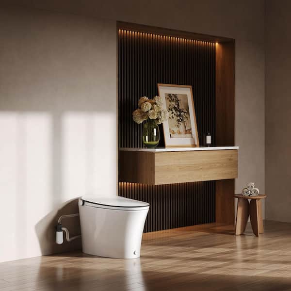 1.28 GPF Elongated Smart Toilet Bidet in White with Auto Close/Open/Flush, Heated Seat, Foot Sensor, UV Sterilization