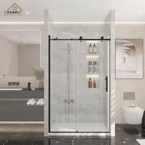 48 in. W x 76 in. H Sliding Frameless Shower Door in Matte Black Finish with Clear Glass
