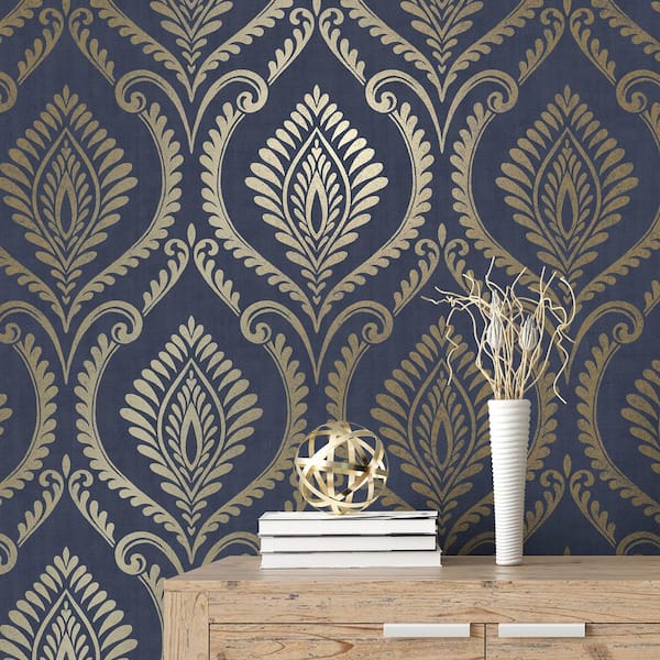 Estelle Blue Damask Wallpaper
