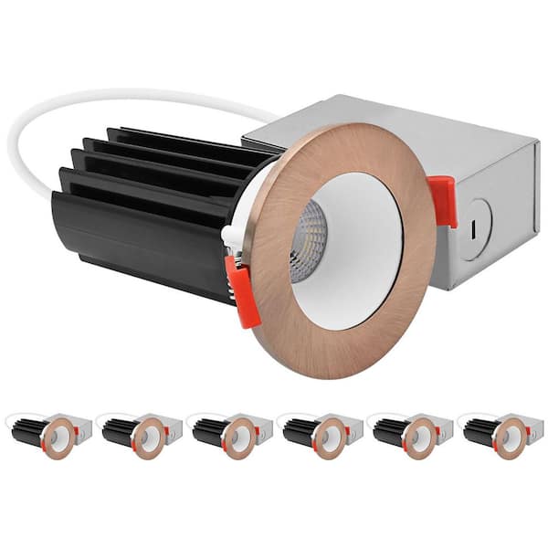 2 In. Integrated LED Recessed Canless Light with Copper Interchangeable Trim, 5CCT, 1000LM, 15W, CRI80, Dimmable 6 Pack