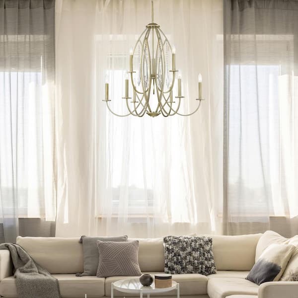 Hutton 9-Light Sterling Gold Industrial Candle Chandelier for Dining Areas with No Bulbs Included