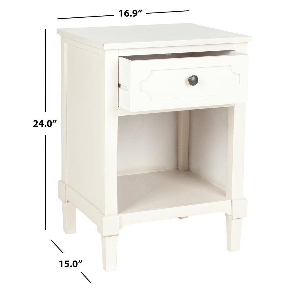 Transitional White Pine and Metal Storage Side Table