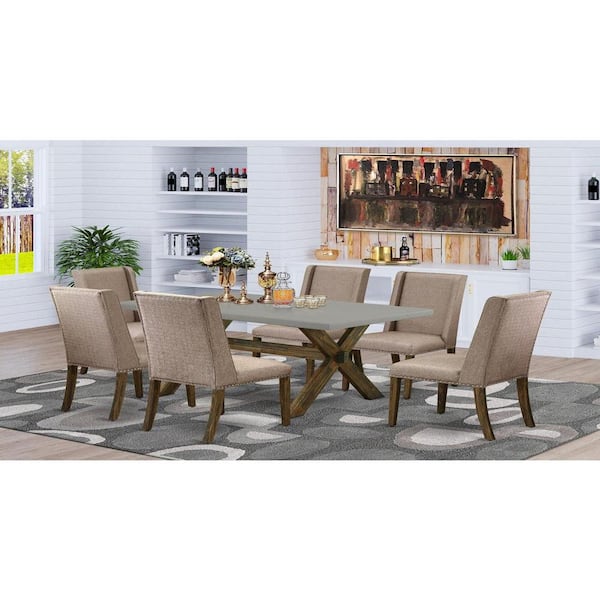 East West Furniture 7-Piece Rectangle Natural Oak Finish Solid Wood Top Dining Table with 6-Chairs with Lattice Back