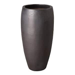 19 in. Dia Matte Black Glazed Ceramic Round Tall Jar