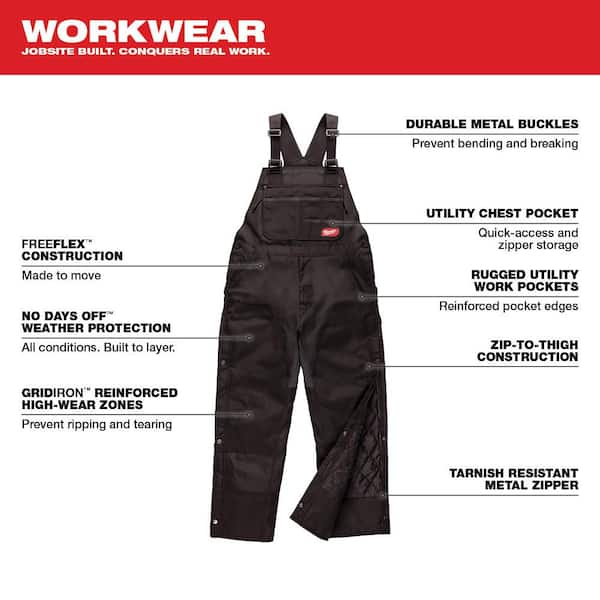 Men's Gridiron Black Zip-to-Thigh Bib Overall