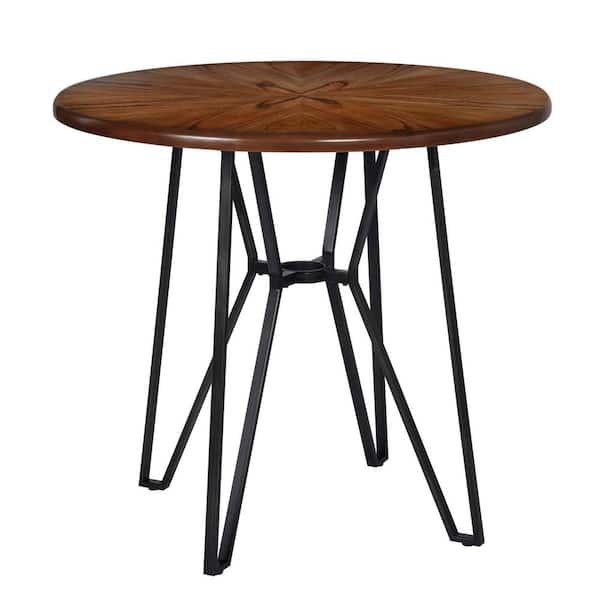 Homy Casa Irizo 40.0 in. Round Brown Wood Dining Table with Metal Frame
