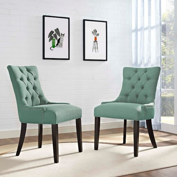 MODWAY Regent Modern Tufted Upholstered Fabric Two Dining Chairs with Nailhead Trim in Laguna