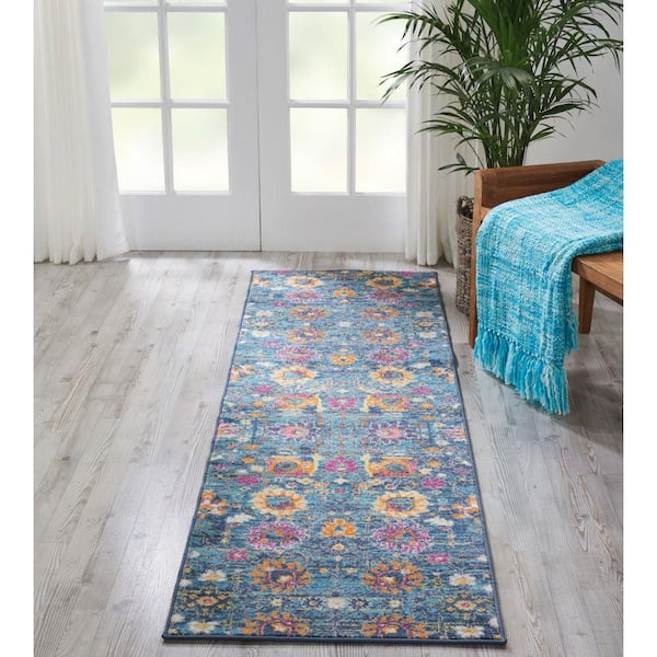Passion Denim 2 ft. x 8 ft. Floral Transitional Kitchen Runner Area Rug