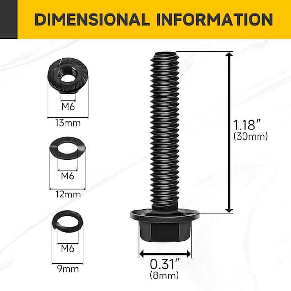 M6 x 30 mm Black Oxide Hex Head Flange Bolt with Nuts and Washers (10-Pack)