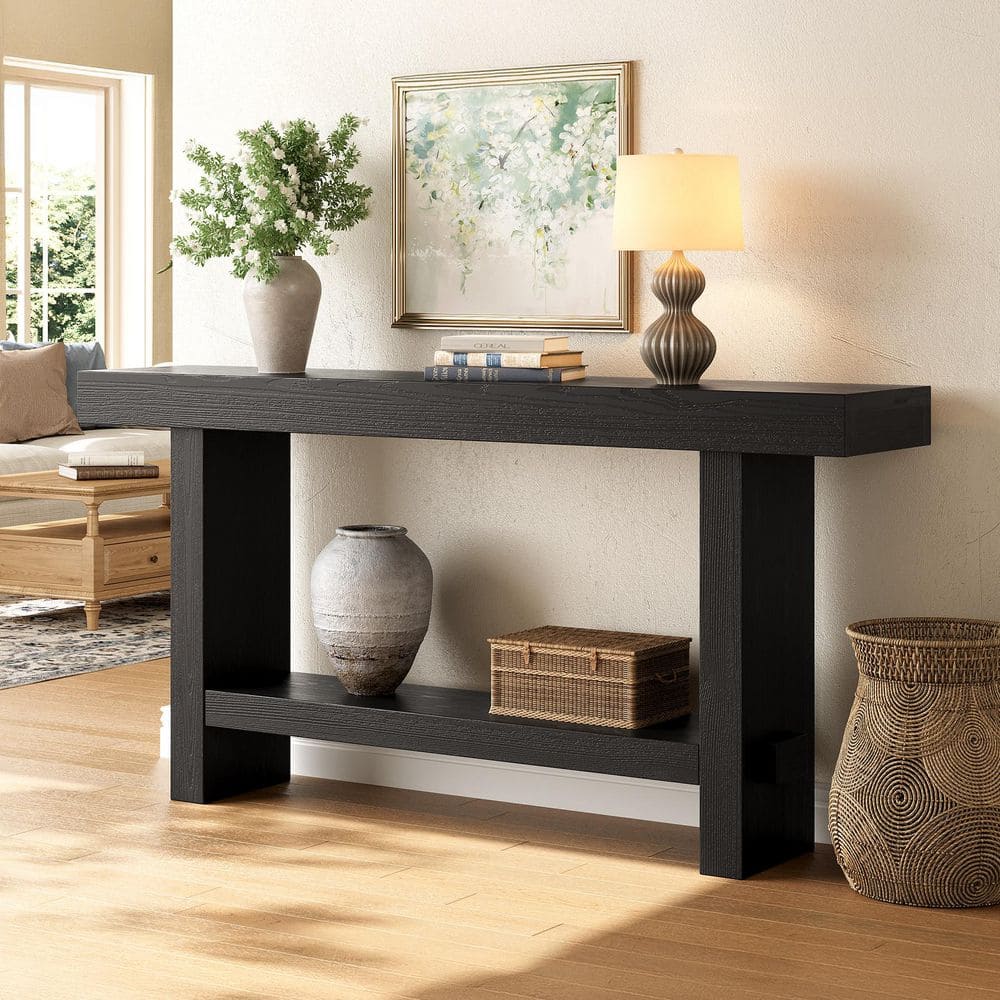 63 in. Black Rectangle Solid Wood Console Table for Entryway, Long Sofa Table with Storage for Living Room price history on PriceWatchPro